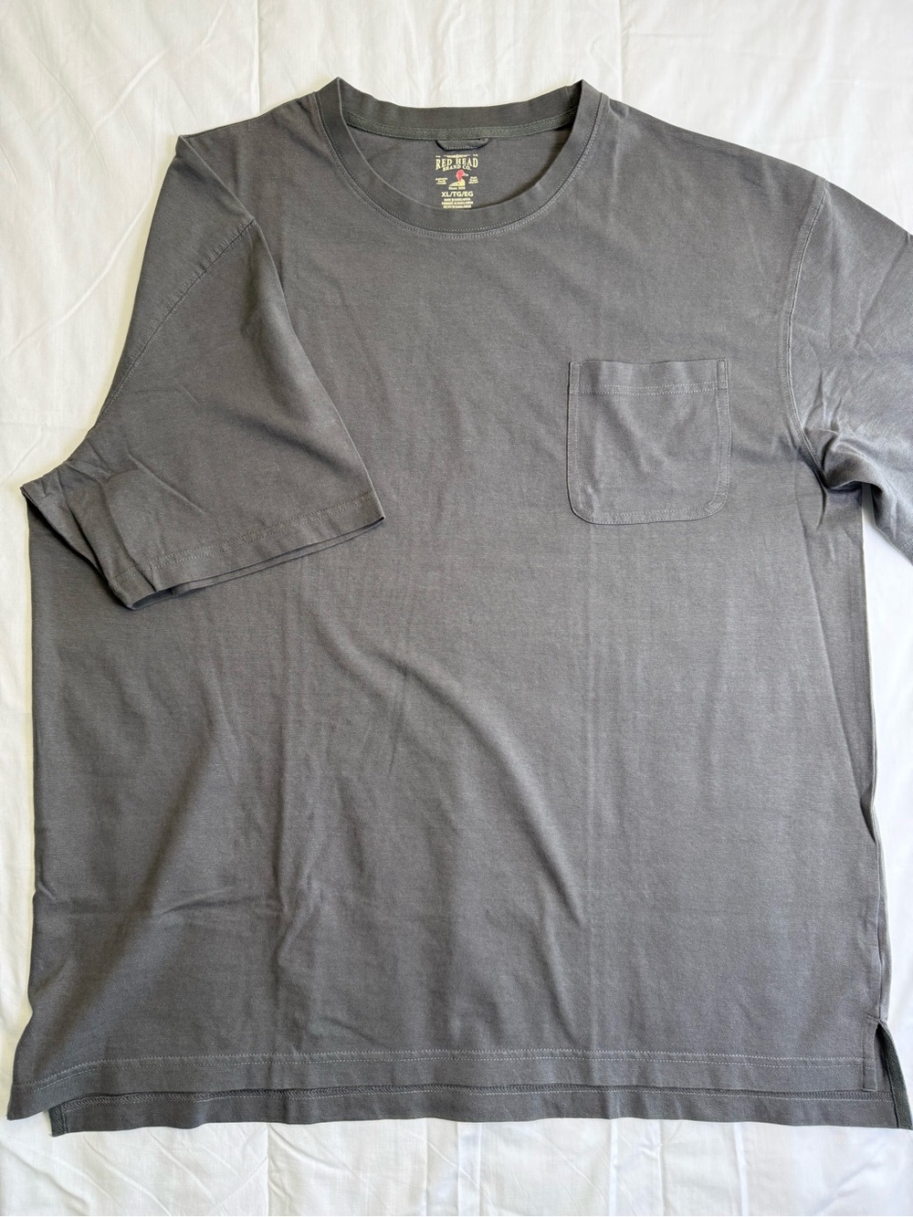 Red Head Men's XL Regular Crew Neck Short Sleeve Solid Gray Cotton Pocket Tee
